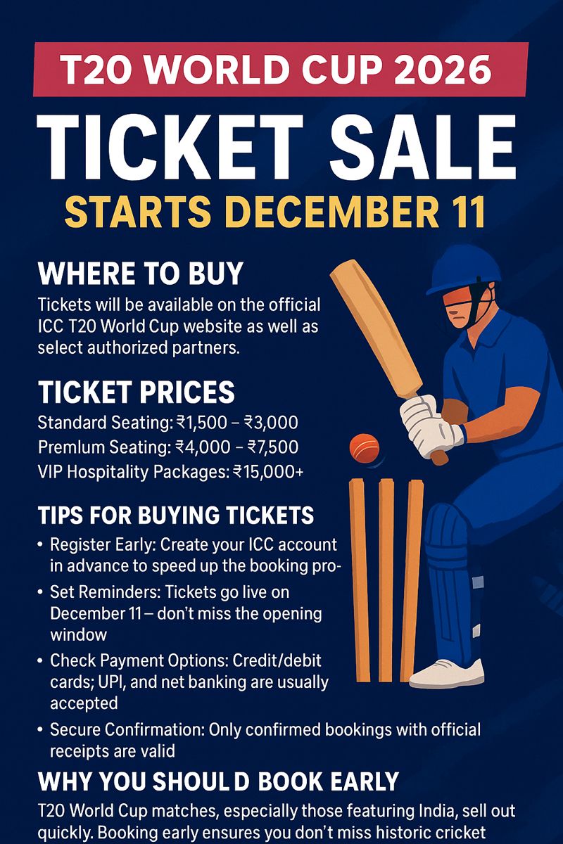 T20 World Cup 2026 Ticket Sale Starts December 11: Key Details You Can’t Miss